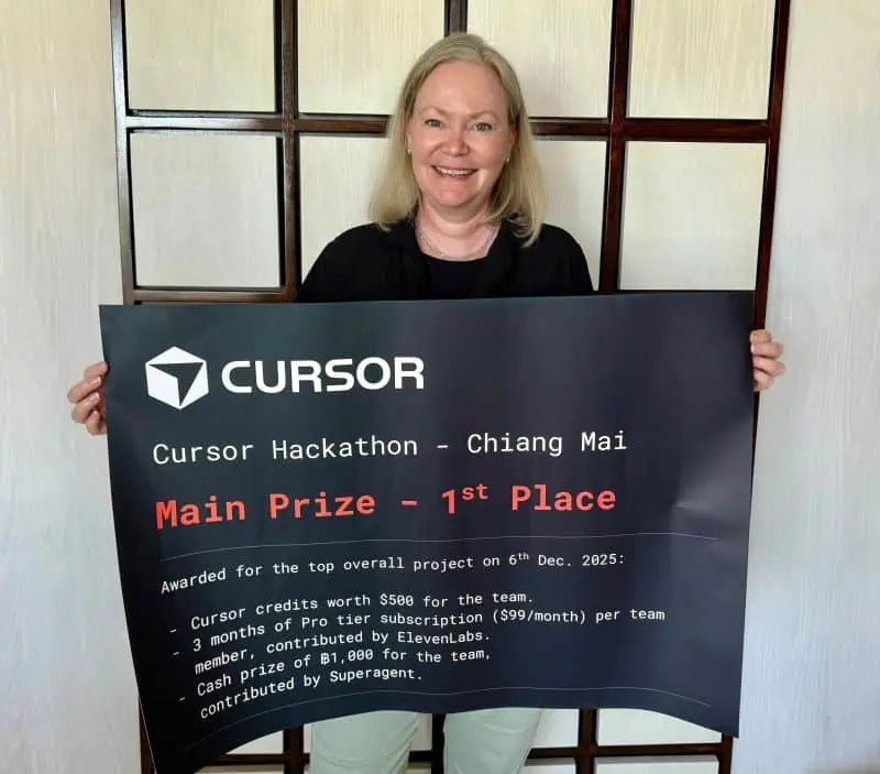 Nina Kolari holding a Cursor Hackathon Main Prize 1st Place award